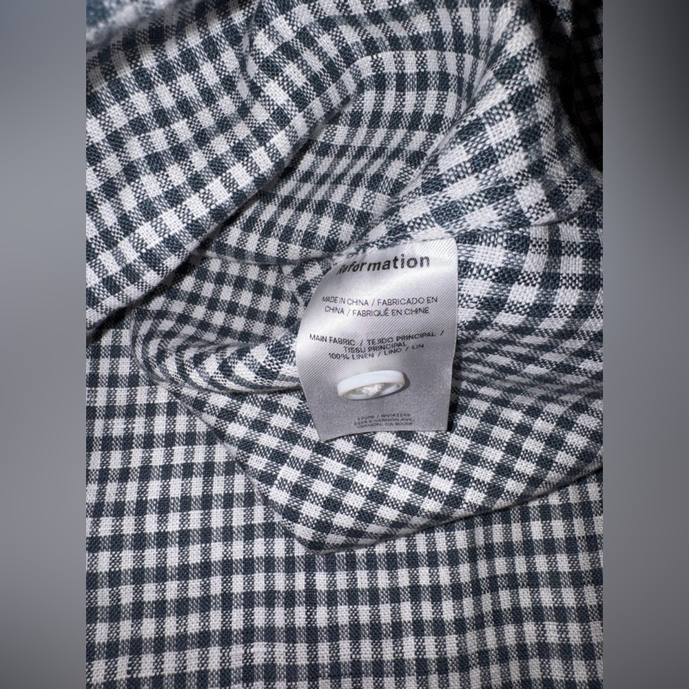 NEW Reformation Tace Halter Blue White Gingham Linen Midi Dress Slate Navy 12 - Picture 8 of 9